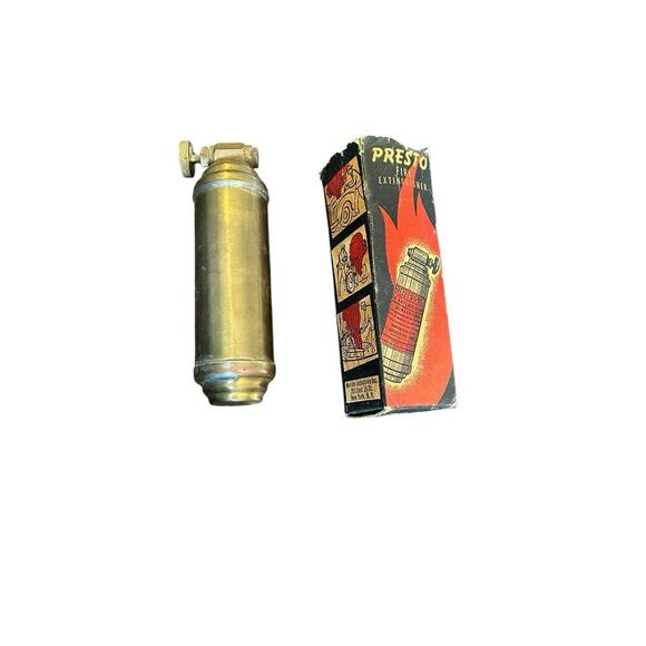 Vintage Brass Presto Fire Extinguisher With Original Black and Red Box - Picture 4 of 5